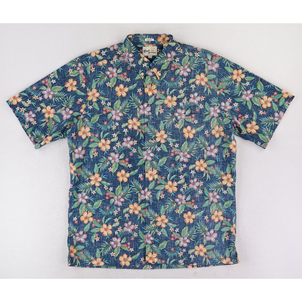 Reyn Spooner Reverse Print Mens Large Blue Floral Aloha Shirt Limited Issue